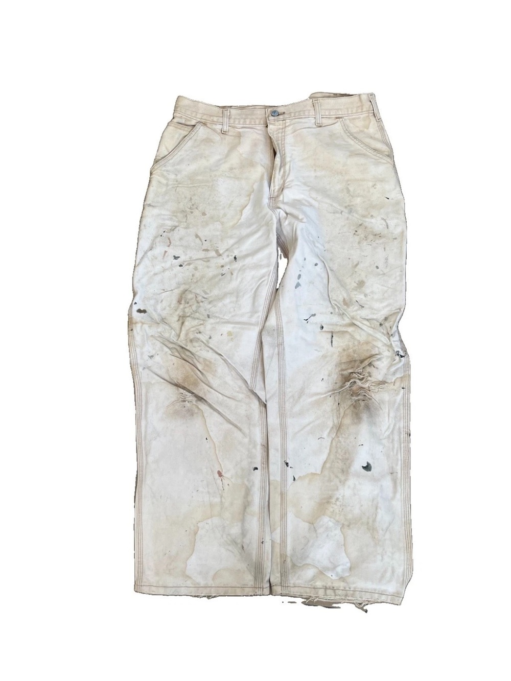 Carhartt B11 Tan Canvas Carpenter Pants Men's 36x27 Made in USA Paint Distressed